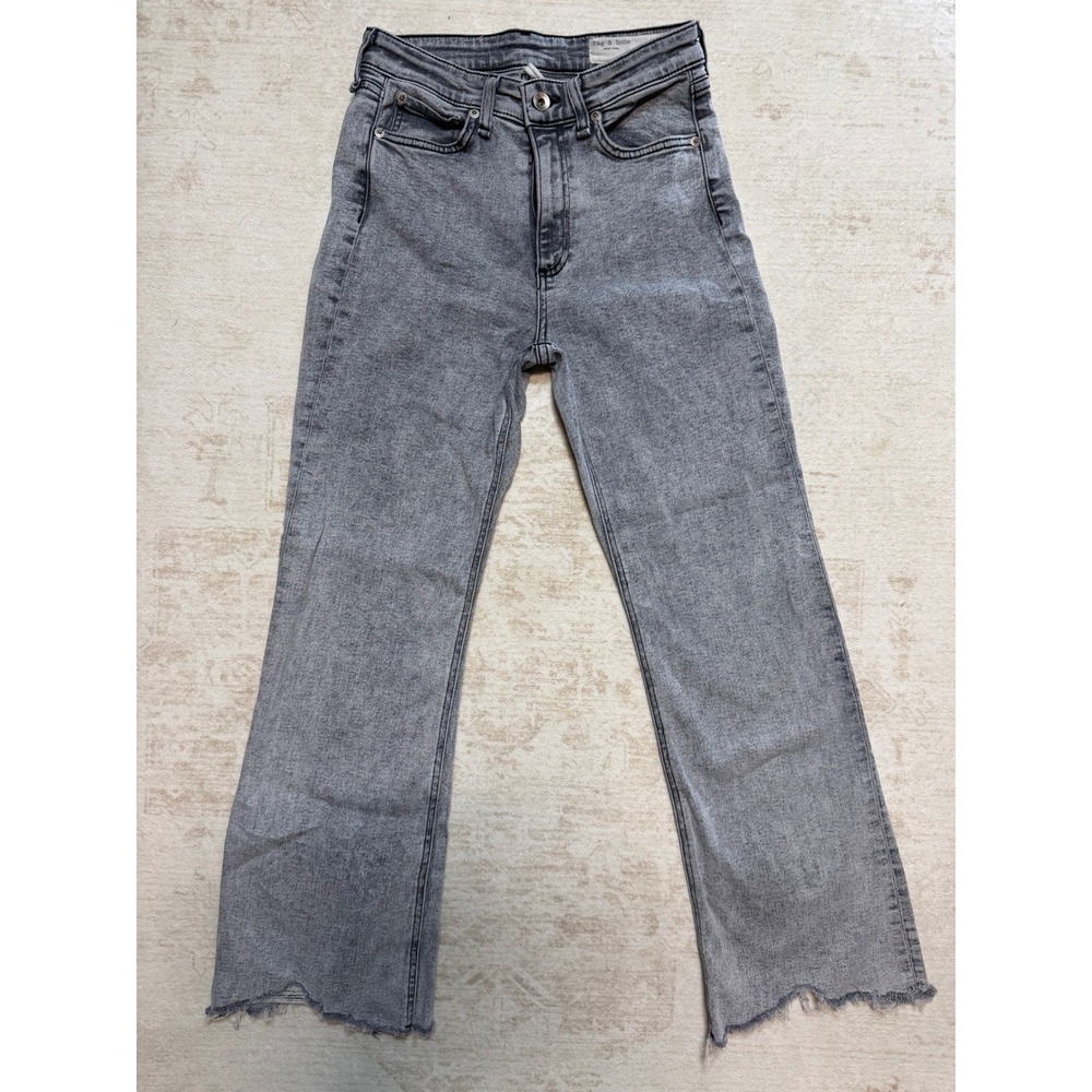 Rag & Bone Nina High-Rise Ankle Flare Jeans Grey Marble White Size 24 Raw Hem